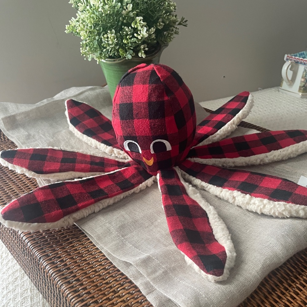 Bark Octopus Dog Toy Red And Black Plaid